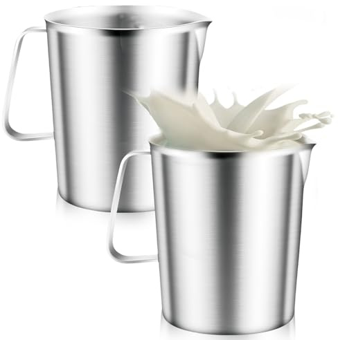 2 Tasses Doseuses En Acier Inoxydable 1 L, Pichet À Lait Avec Graduations Et Poignée, Gobelet Doseur Pour Mousseur À Lait En Acier Inoxydable 304, Pour Mousseur À Lait Ou Cuisine