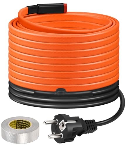 BDDFOTO 18m Frostschutz Heizkabel mit Thermostat 25W/m Rohrbegleitheizung | IP65 Wasserdichtes Selbstregulierendes Heizband für Kunststoff- & Metallrohre, Dachrinne & Weidetränke, Plug & Play 230V