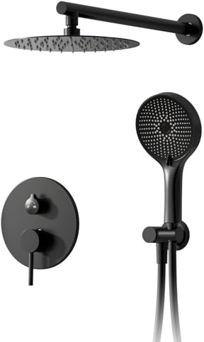 Duschsystem,Duschsystem Mit 30 x 30 cm Regendusche,Unterputz Duscharmatur Set Schwarz,360° Verstellbarer Regendusche Duschkopf,Komplettset Mit Handbrause,Anti Kalk Düsen Duschkopf