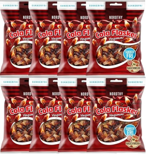Nordthy Zuckerfreie Cola-Fläschchen 8 x 80g (640g) – Original dänisches Fruchtgummi ohne Zucker