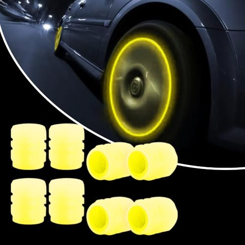 Leuchtende Ventilkappen 4 Stück Ventildeckel, Universelle Fluoreszierende Autoreifen-Ventilkappen, Reifenventilkappen, Ventildeckel Reifenventil-Kappen Pkw SUV Motorrad Fahrrad (Gelb-8pcs)