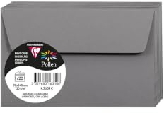 Clairefontaine 5631C - Packung mit 20 Umschläge Pollen, selbstklebend, 9x14cm, 120g, Metallgrau, ideal für Ihre Einladungen und Korrespondenz, 1 Pack