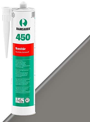 RAMSAUER 450 Sanitär 1K Silikon (Grau) - 310ml Kartusche, ideal für Feuchträume & Nassbereiche, Lebensmittelbereich, leicht verarbeitbar, schnelle Tiefhärtung, optimale Glättbarkeit
