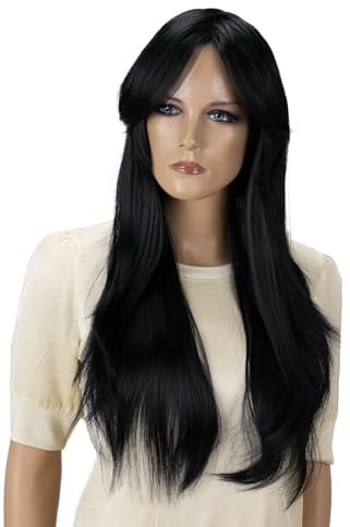 CAISHA 70cm Perücke Kiara Fasching Karneval Cosplay Party Perücke Kiara Langhaar Schwarz PHK7