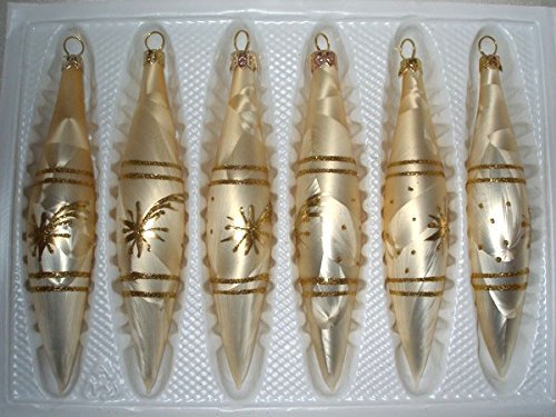 6 TLG. Glas-Zapfen Set in Ice Champagner Gold Komet - Christbaumkugeln - Weihnachtsschmuck-Christbaumschmuck