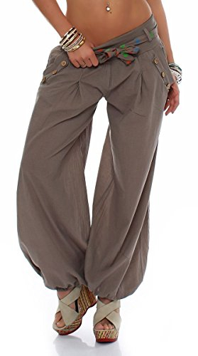 Malito Pantaloni alla Zuava Classico Design Boyfriend Aladin Harem Pantaloni Sbuffo Pantaloni Pump Baggy Yoga 3417 Donna Taglia Unica (Fango)