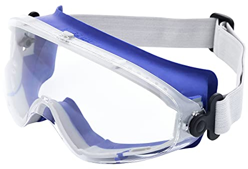 PRO FIT Schutzbrille Monza – klare Vollsichtbrille, Beschlagfreie Panoramaschutzbrille für Brillenträger, breites Gummiband & Ventilation - Blau