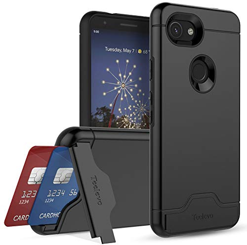 Teelevo Wallet Case for Google Pixel 3a, Dual-Layer Case with Hidden Card Storage and Integrated Kickstand for Google Pixel 3a, Black