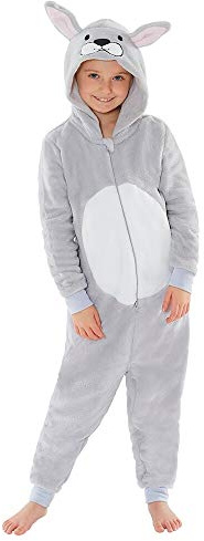 Animal Crazy Onesie Girls Boys Kids Childrens Fleece Onesies Jumpsuit Playsuit One Piece UK Seller - Rabbit Pom Pom Tail - 3/4 Years