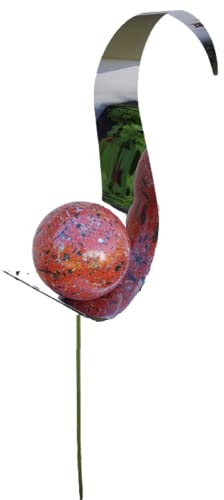 Jürgen Bocker Garten-Ambiente Gartenstecker Skulptur Flamme 146 cm Edelstahl poliert Lichtfang Rosenkugel mit Kugel Edelstahl Lackierung Granit rot