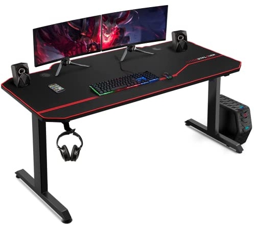 GTPLAYER Gaming Tisch, Gaming Schreibtisch 120 x 60cm, PC Tisch Gamer Tisch mit Kohlefaseroberfläche, Schwarz