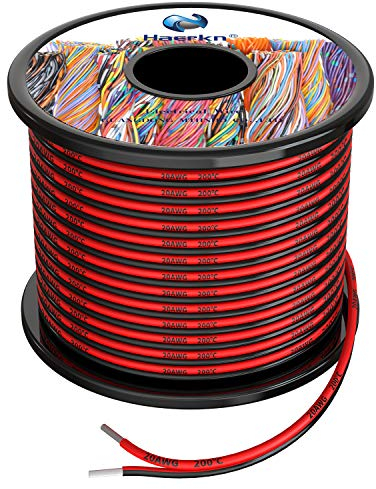 2x0.5 mm² Cable Alambres eléctrico de silicona de 2x30Metros 20awg Cable de cobre estañado trenzado sin oxígeno Resistencia a altas temperaturas 2 Conductor
