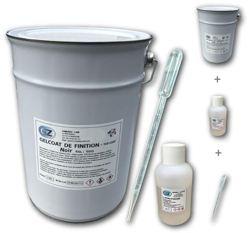Gelcoat Noir Gel Coat Bateau 5 kg + Catalyseur + Pipette de Dosage