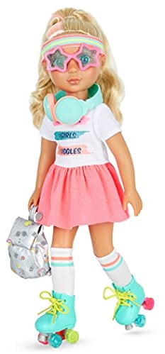 Glitter Girls Deluxe Puppe Sunnie – Bewegliche 36 cm Puppe mit Rollschuhen, Puppenkleidung, Zubehör und rosa-blonden Langen Haaren zum Frisieren – Spielzeug ab 3 Jahren (11 Teile)