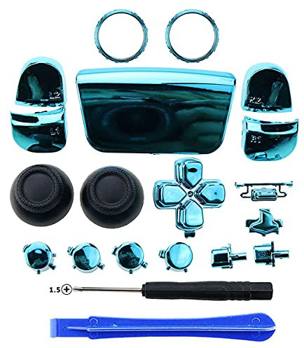 GGZone ABXY Kit de boutons de rechange pour manette Sony PS5 Bleu chromé