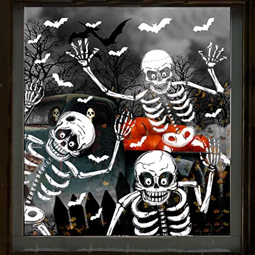 JOKILY Halloween Aufkleber Fenster Sticker Halloween Sticker Halloween Cartoon Fenster Aufkleber Dicke Und Dauerhafte Wandaufkleber Halloween Innendekoration Schädelpirat schwarz & weiß Horror