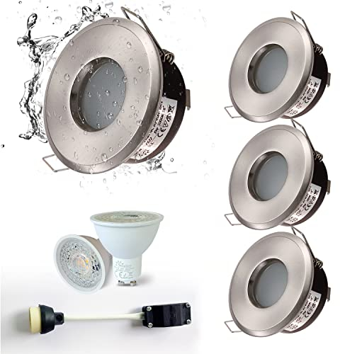 Sweier LED Einbaustrahler IP65 Nickelglanz, 5W Bad Deckenstrahler, Warmweiß 3000K LED Spot 230V Einbauleuchten für Badezimmer für Badezimmer und Küche,Ausschnitt 68 mm Satz von 4