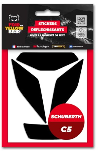Fear The Yellow Bear© Easy Replica Schubert C5™, Kit 4 adesivi riflettenti per casco moto, 3 M™ Technology (nero, Schubert C5)