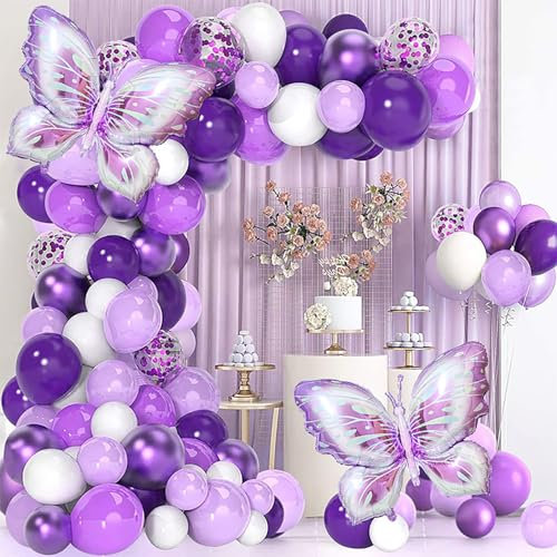 Palloncini Viola Arco Compleanno Farfalla Sfumato Decorazioni Compleanno Viola, Decorazioni per Feste di Compleanno Festone di compleanno Happy Birthday per Tende con Frange di Lamina