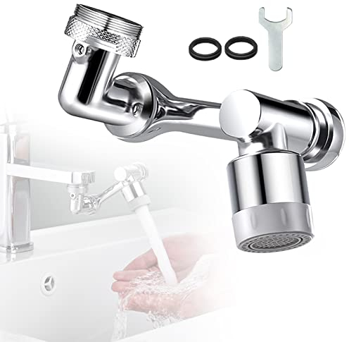 Aérateur de Robinet 1080°,Pulvérisateur de Robinet de Cuisine/salle de bain à,avec 2 Modes de Pulvérisation,Tête de Pulvérisation pour Robinet d'Évier en Laiton Massif (Chrome)