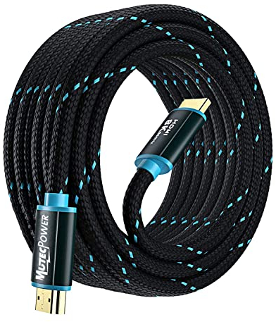MutecPower 7.5 metros Ultra alta velocidad 8k HDMI 2.1V cable 48Gbps 8K@60Hz & 18Gbps 4K@120Hz con HDR, VRR y eARC - 26 AWG Listado en UL 7.5m Cable macho a macho Trenzado azul/negro