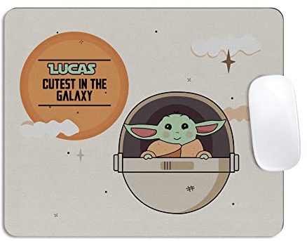 LolaPix Tapis de Souris personnalisé avec nom. Cadeaux personnalisés pour Les Fans. Divers modèles 18x22cm Rectangulaire. Baby Yoda
