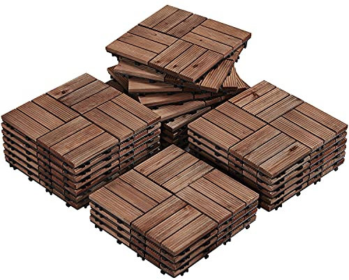 Yaheetech 27 Pcs Decking Tiles 30×30cm Plastic Interlocking Flooring Tiles Deck Tiles Waterproof & Non-Slip for Outdoor & Indoor Patio Garden Balcony Poolside,Brown