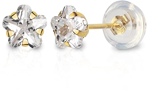 Doro Kimi Damen Ohrstecker gold 585 14 Karat Gelbgold Zirkonia mit 14Karat Silikon ohrstecker verschluss (5, Blume)
