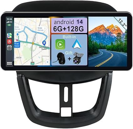 YUNTX Android 14 [6GB+128GB] 2 DIN Autoradio para Peugeot 207(2006-2015)- [Integrado CarPlay/Android Auto/DSP/GPS]-IPS 12.3”Touch Screen-Cámara+Mic-Dab/Control del Volante/360 Cámara/Bluetooth 5.0