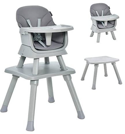 Maxmass Baby Highchair, 6 in 1 Convertible Infant Feeding Chair with 5-Point Harness and Adjustable & Removable Tray, Toddler Dining Chair for 6-36 Months (Grey, 58x58x98cm)