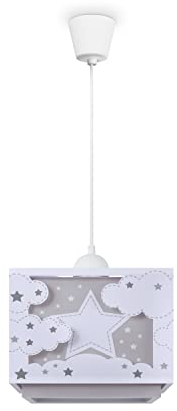 Paco Home Kinderzimmerlampe Kinderlampe Deckenlampe Pendelleuchte Lampenschirm Stoff Regenbogen Stern Löwe Dino Mond E27, Lampenart:Pendelleuchte - Typ 4, Farbe:Beige