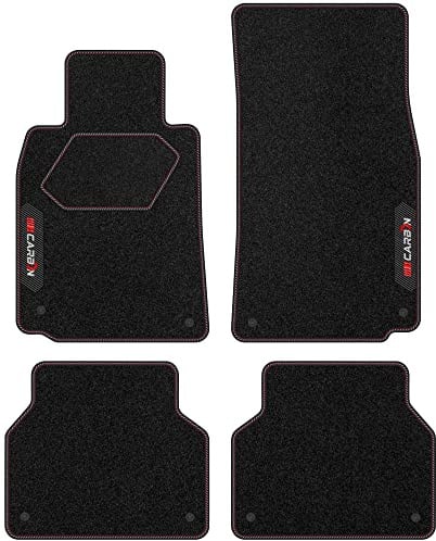 MOTOS Personalisierte Velours-Fußmatten Carbon Series passend für BMW 5er E39 1995-2004 - Premium, Carbon, Rot Frischen Sie den Look Ihres Autos mit Automatten im hochmodernen Carbonfaser-Design auf