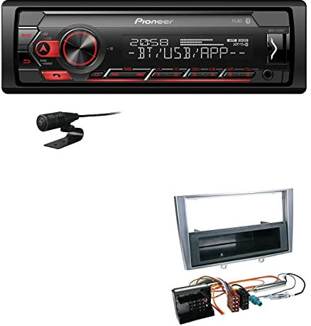 Pioneer MVH-S320BT 1-DIN Bluetooth Autoradio USB FLAC Spotify mit Einbauset passend für Peugeot 308 2007-2009 Silber