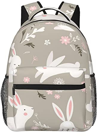 UNIOND Osterhasen-Rucksack mit Blumendruck, lässiger Rucksack, leicht, für Laptop, Reisen, Tagesrucksack für Herren und Damen, Schwarz , One size