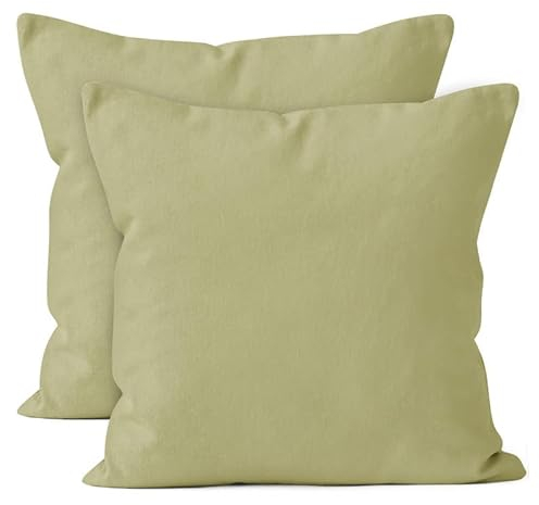 Encasa XO Baumwoll-Kissenbezüge, 2er-Set I 16x16 in (40x40 cm) - Salbeigrün I kein Einsatz I einfach Kissenbezüge I Maschinenwaschbar | Nur Innen benutzen