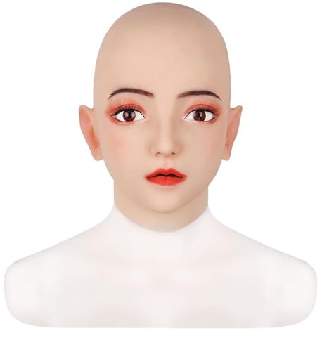 ALKANI Soft Silicone Mask Realistic Female Head Mask Hand-Made Face Mask Artificial Fake Mask Suitable for Crossdresser Transgender Halloween Cosplay Costumes Disguiser (Color : Tan)