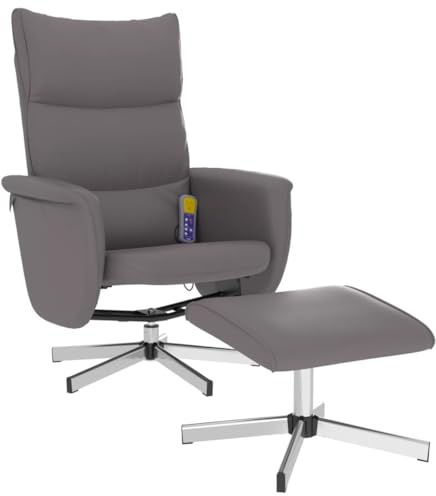vidaXL Massagesessel, Sessel Verstellbare Rückenlehne, Drehbar Fernsehsessel Relaxsessel mit Fußhocker, Liegesessel Polstersessel Ruhesessel, Grau Kunstleder