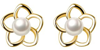 Reffeer Pendientes de tuerca de plata de ley 925 con perlas pequeñas para mujeres y adolescentes, 0.9CM, Plata de ley, Sin piedra preciosa
