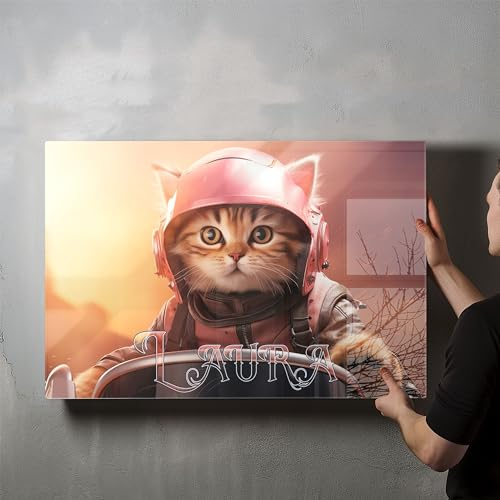 timalo® Gaming Acryl-Wandbild personalisiertes Gamer Bild mit Namen aus Acrylglas - Glasbild gaming room für die Wand Jugendzimmer Acrylglasbild Acrylbild Glas | 60x40cm Katze