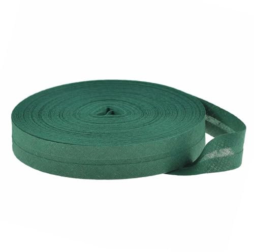 25m Baumwoll-Schrägband 14mm gefalzt, Farbwahl - Einfassband Nahtband Kantenband, Farbe:tannengrün