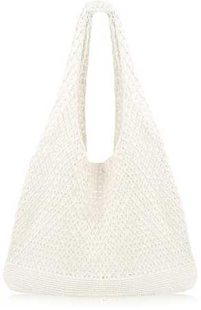 COOKOOKY Beach Tote bag Crochet Summer Beach Bag for Women Aesthetic Mesh Tote Bag Hippie Bag Knit Bag (B-Beige, Medium)
