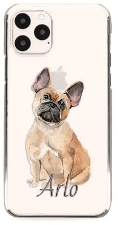 Personalised Initial Phone Case For Apple iPhones, 14, 13, 12, 11, Pro Max, Mini, XR, XS, French Bulldog with Name/Initials on Clear Case, Hard Cover, Custom Dog Phone Case
