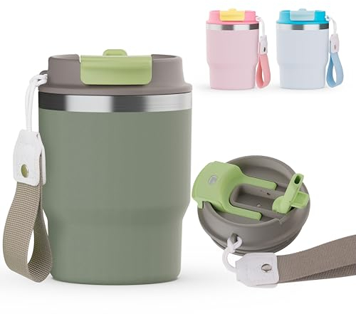 KELP Termo de Cafe, Vaso Termo de Café Para Llevar, Vaso Térmico 400ml de Café, Termo Para Café de Acero Inoxidable, Tecnología Antigoteo y Antideslizamiento, Termo de Café Para Llevar (Verde, 350ml)