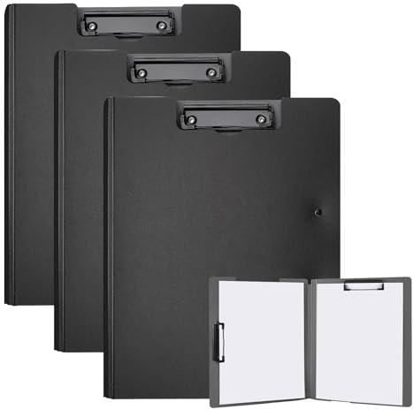XHDA 3 Stück Klemmbrett A4 Mit Deckel, A4 Klemmbrett Ordner für Memo-Formulare, Dokumente und Schule, Büro (Schwarz)