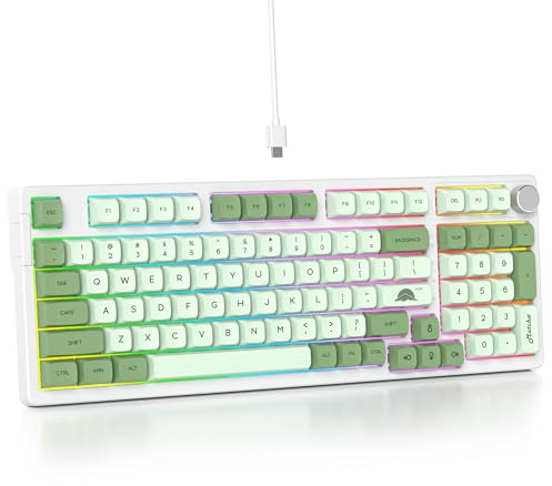 Surmen Teclado verde cremoso con teclado numérico, 96% RGB mecánico, intercambiable en caliente, Thocky con cable personalizado con perilla para jugadores de oficina (98 Matcha)