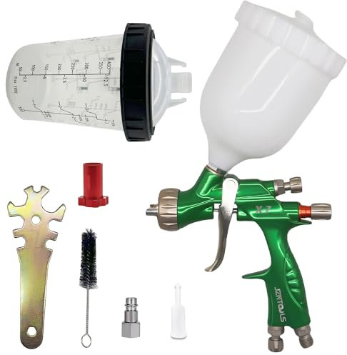 JZNTOOLS HVLP - Pistola pulverizadora de aire de 1,3 mm, boquilla de acero inoxidable, taza de pintura de 600 ml, pulverizador de pintura profesional de alimentación por gravedad para barnices e
