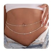 Mezrkuwr Geschichtet Perle Taille Kette Silber Perle Bauch Kette Perlen Körper Kette Edelstahlmaterial Bikini Kette Sommer Strand Boho Quaste Taille Schmuck Zubehör