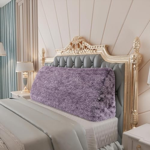 BNCKTRD Plüsch Warm Rückenkissen Lesekissen für Bett und Couch, Rückenlehne Kopfende, Dreieckiges Sofakissen Bücherkissen, Wandkissen für Bett Herbst Winter maschinenwaschbarem Grau lila 160cm