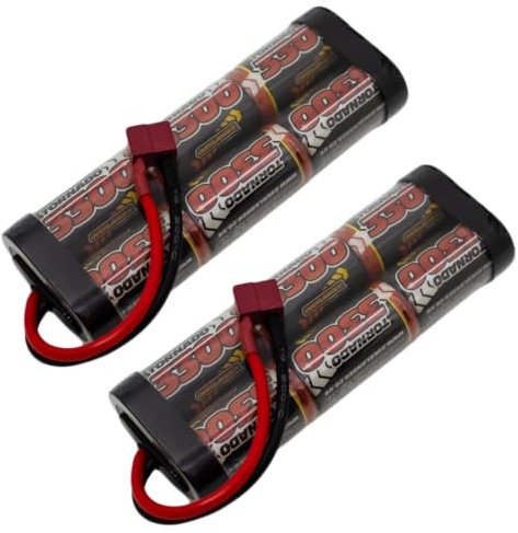 Overlander Batteries Twin Pack 3300mAh 7.2V NiMH RC Car Battery Pack with Deans Plug for Remote Control Cars, Monster Trucks and RC models - High Capacity, Low Self-Discharge, Rechargeable Batteries