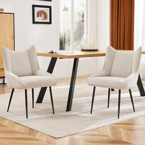 KUAKE Esszimmerstühle, Teddy Samt Modern Küchenstühle Polsterstuhl mit Metallbeine armlehnstuhl für Wohnzimmer/Esszimmer (Beige, 2 St)